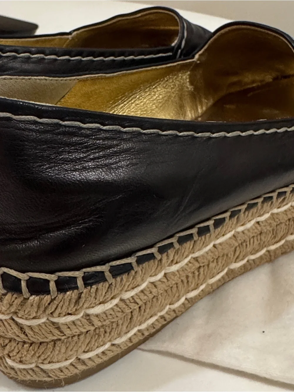 Prada Platform Espadrilles. Leather Peeptoe stitched Size 38.  Beautiful Quality